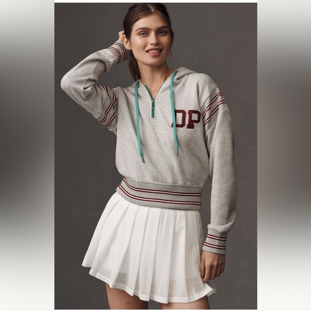Anthropologie Athleisure gray quarter zip cropped hoodie SMALL NWT Cute $128